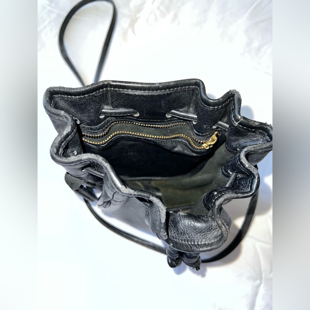 Vintage Coach Black Leather Drawstring Marble Bucket Bag Crossbody Purse - Picture 7 of 11